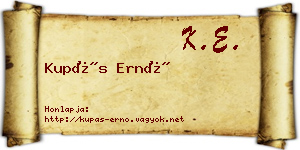 Kupás Ernő névjegykártya